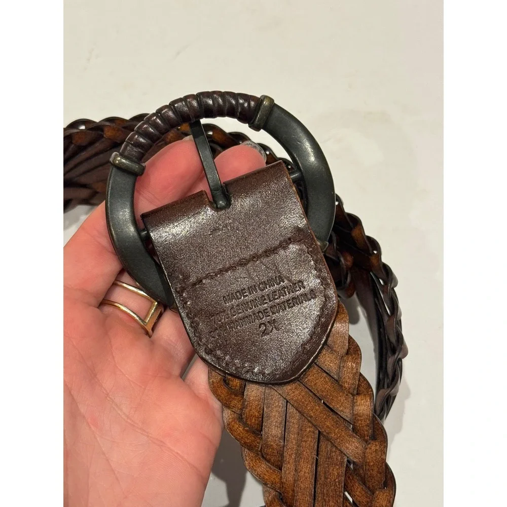 Braided Leather Belt Circle Buckle Women's 2X Dark Brown Woven Boho Western 49